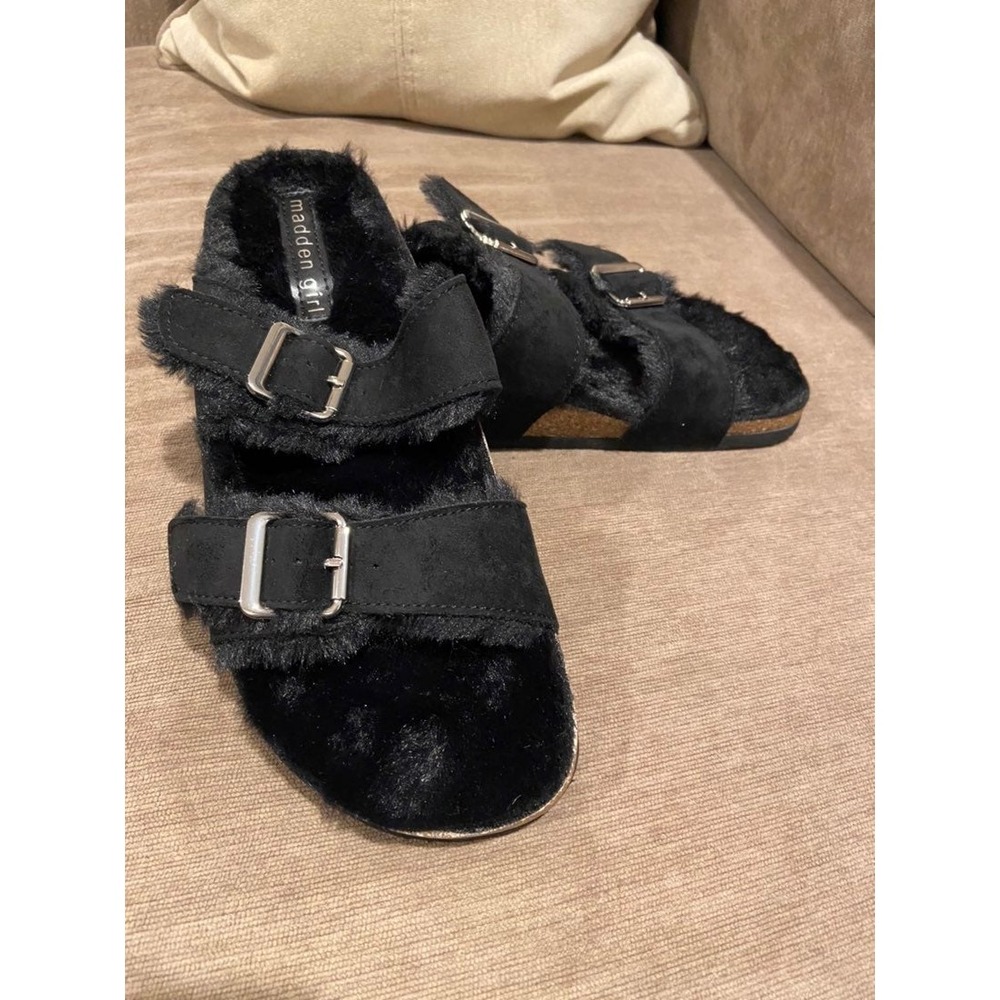 Madden Girl black sandals with faux‎ fur
